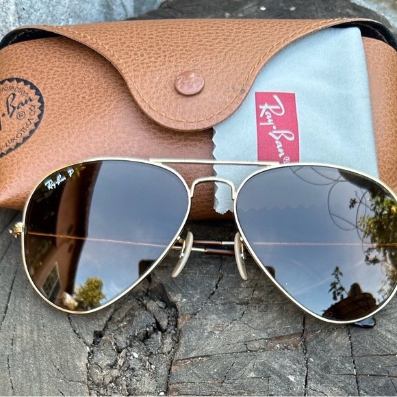 Ray Ban Sunglasses RB3025 001/M2 Polarized Aviator Large Metal 58-14 - Gold Brwn - Picture 8 of 14